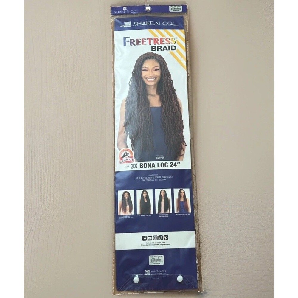 Freetress 3x Bona Loc 24” Shake -N-Go Pre-looped Crochet Hair Extensions #2 Dark